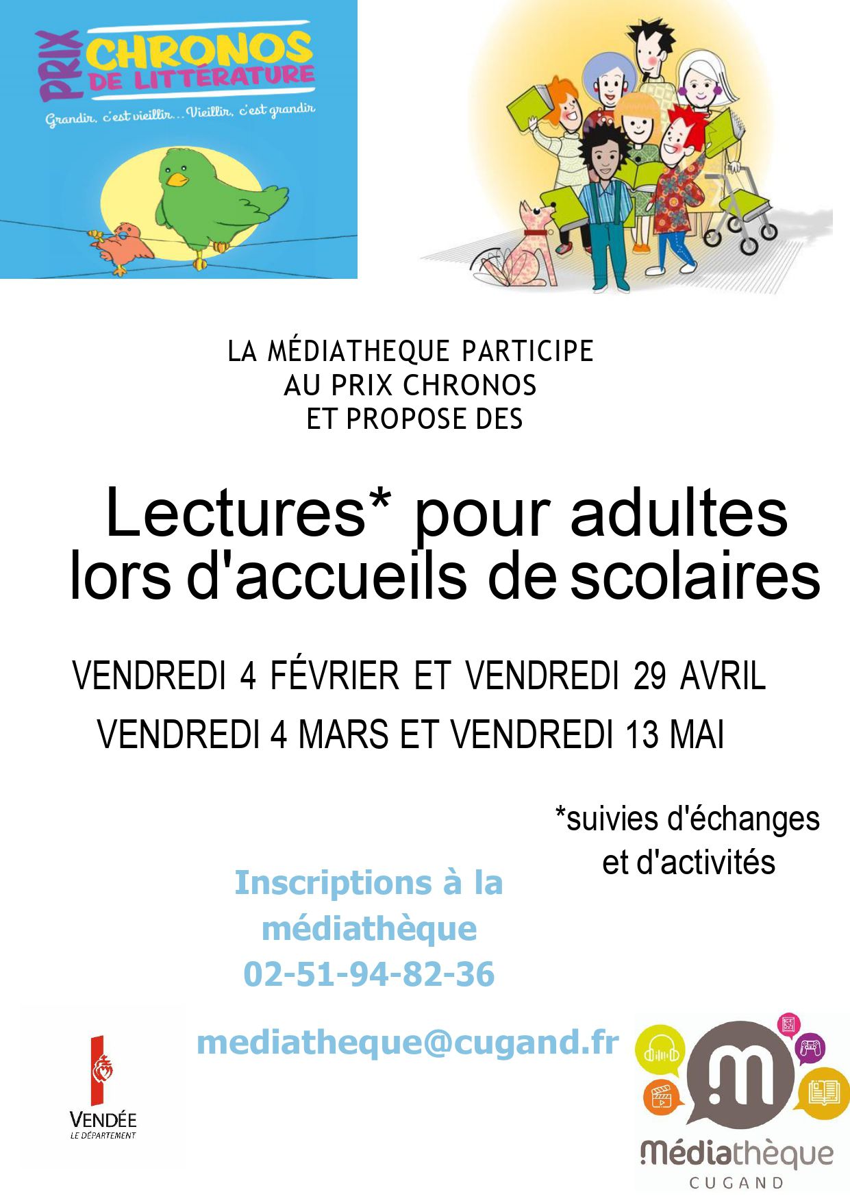 Photo représentant l'affiche pour les lectures d'albums avec les 4 classes de scolaires