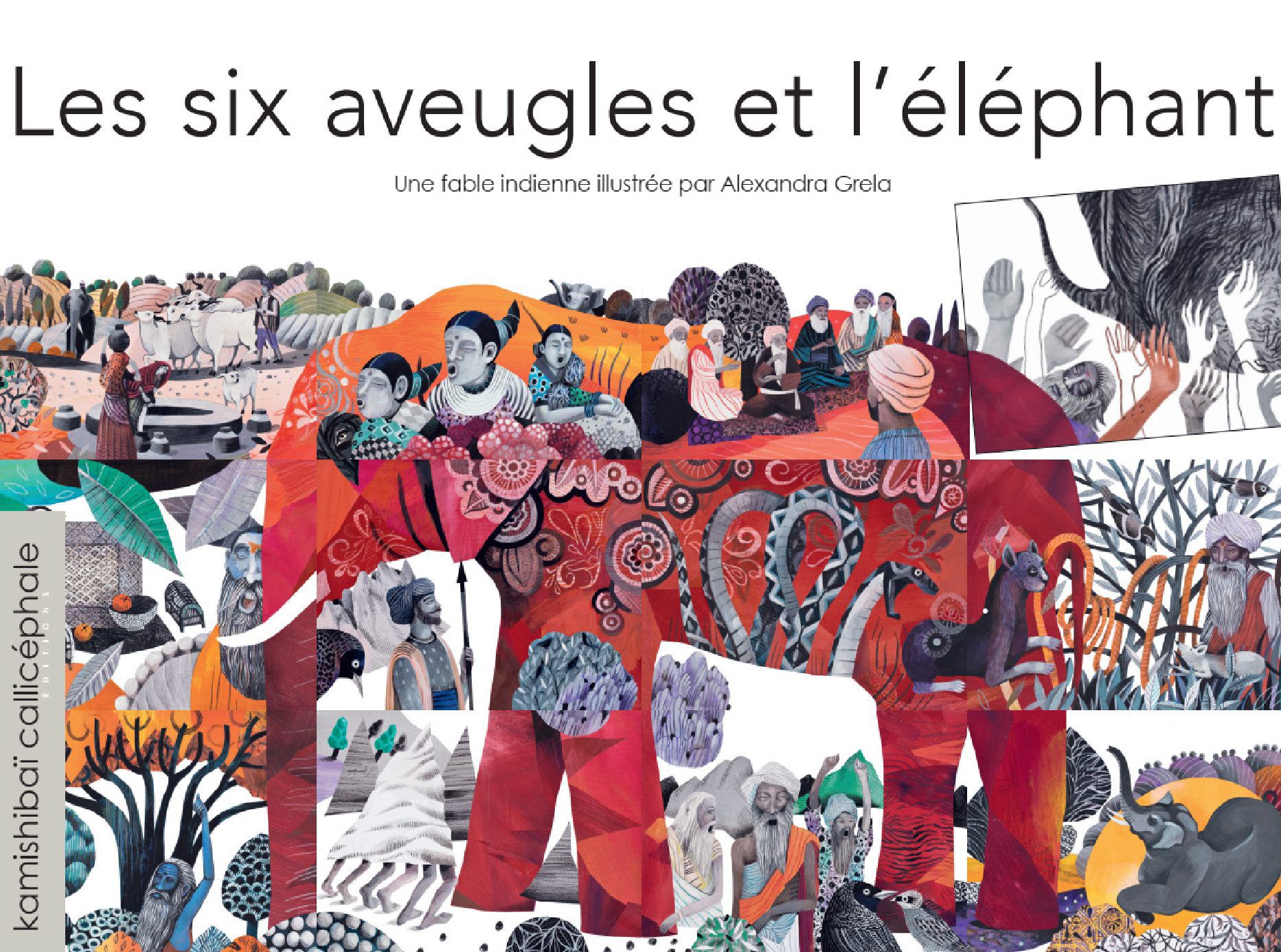 Image représentant le kamishibaï  "Les six aveugles et l'éléphant".